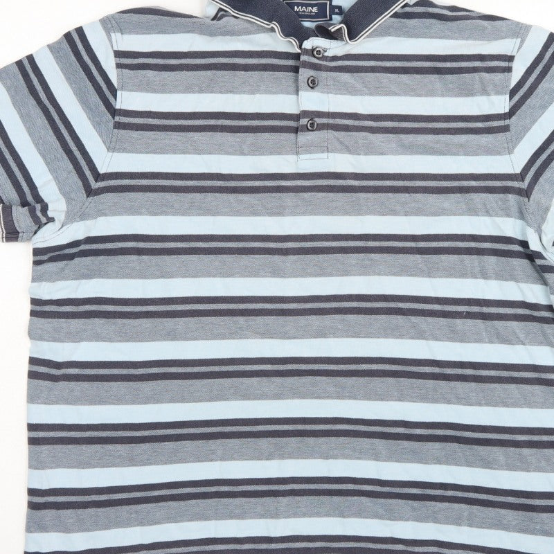 Additional view of Maine New England Men's Blue Striped Cotton Polo Shirt XL Short Sleeve