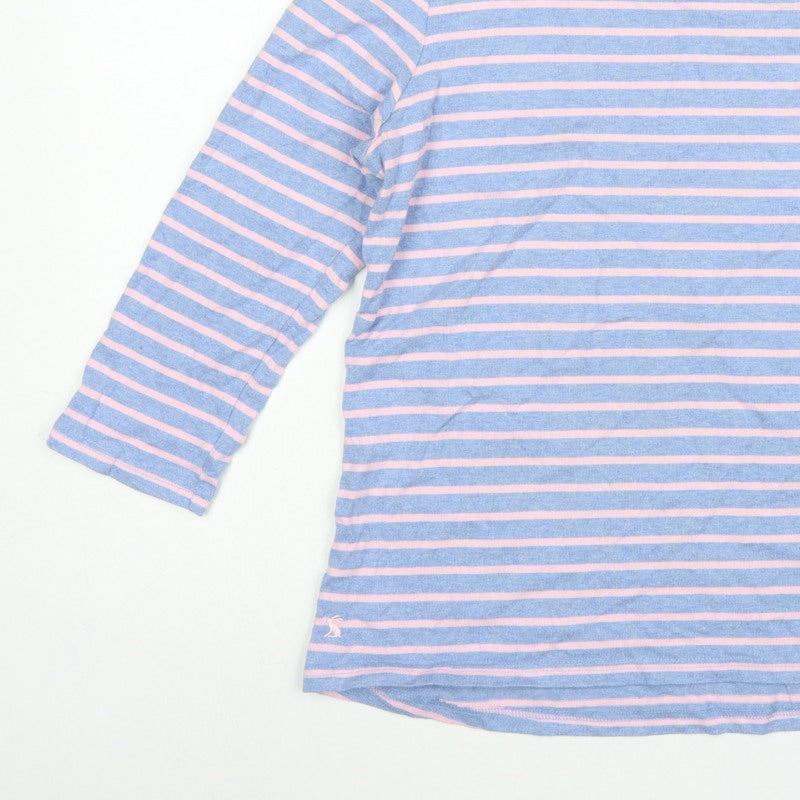 Joules Women Blue Pink Striped Boat Neck Long Sleeve Jersey Top UK 16