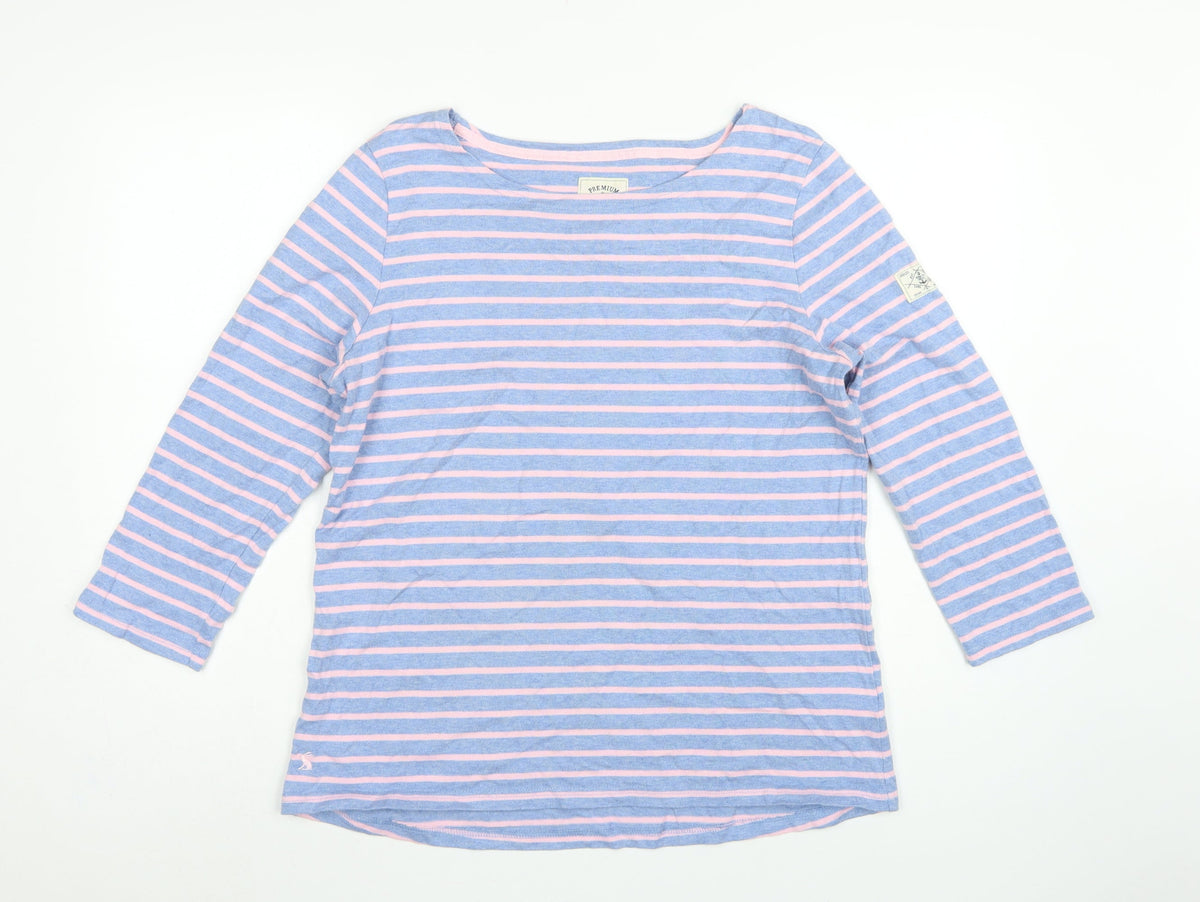 Joules Women Blue Pink Striped Boat Neck Long Sleeve Jersey Top UK 16