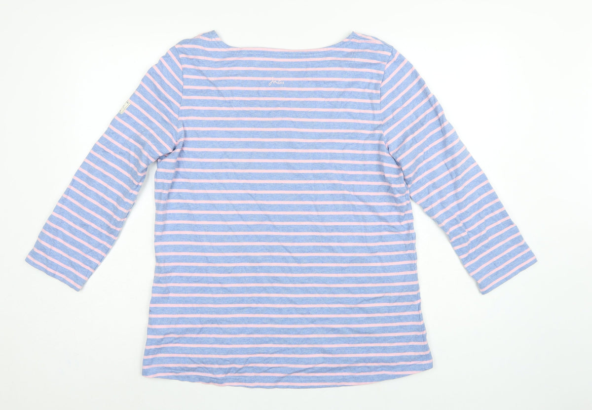 Joules Women Blue Pink Striped Boat Neck Long Sleeve Jersey Top UK 16