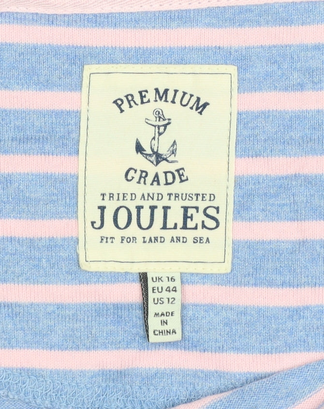 Joules Women Blue Pink Striped Boat Neck Long Sleeve Jersey Top UK 16