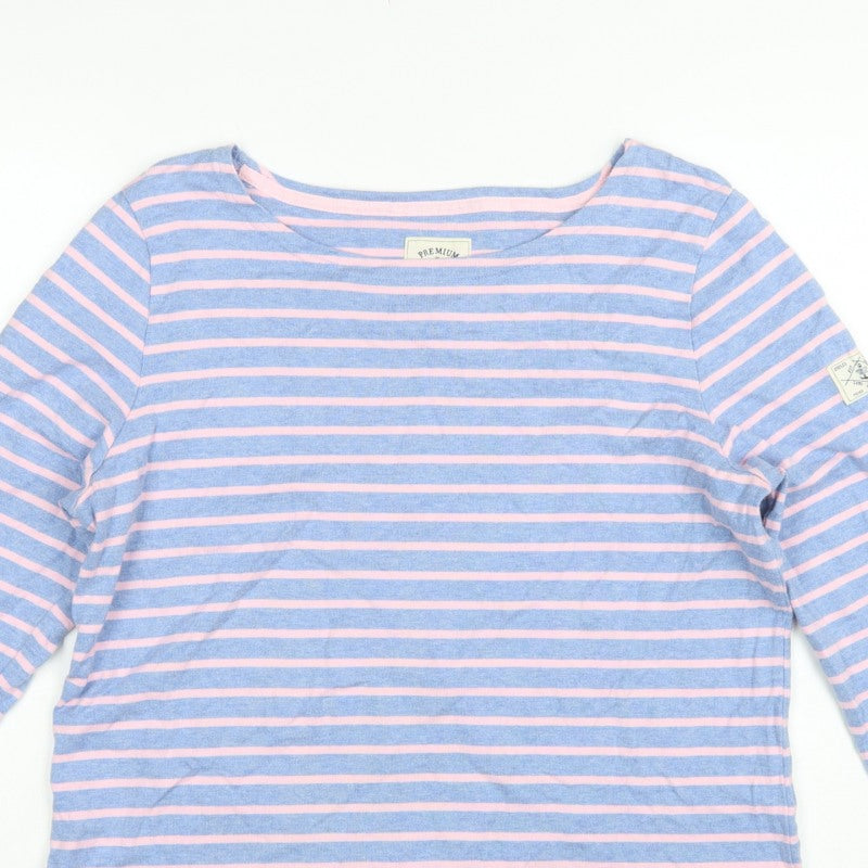 Joules Women Blue Pink Striped Boat Neck Long Sleeve Jersey Top UK 16
