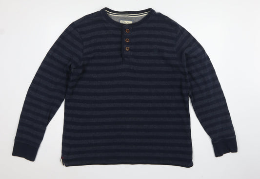 Fat Face Men’s Blue XL Striped Henley Button Cotton Sweatshirt
