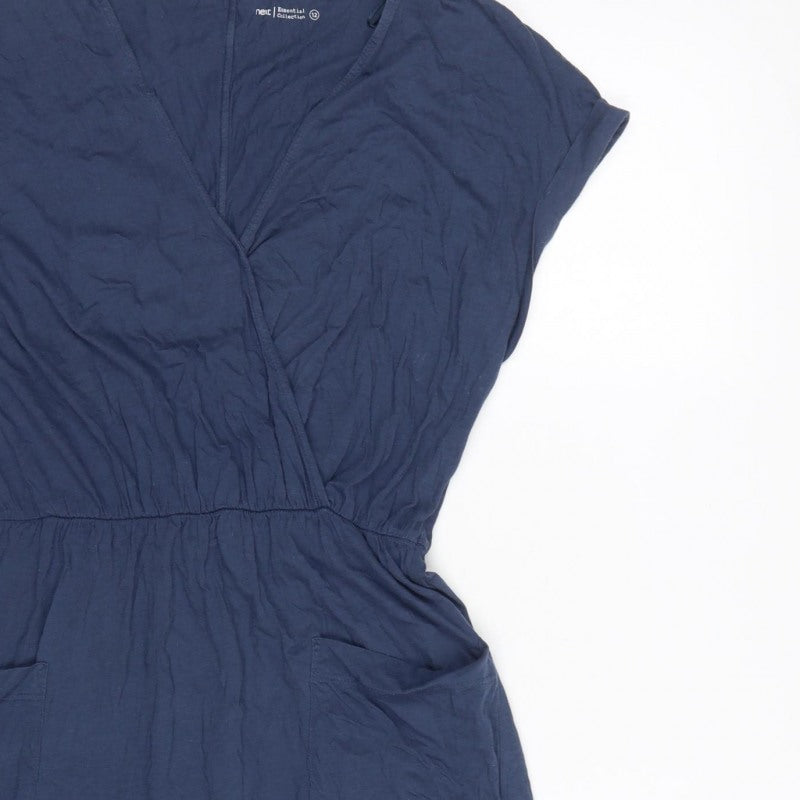 Next Women Blue UK 12 Short Sleeve V-Neck Shift Dress with Pockets