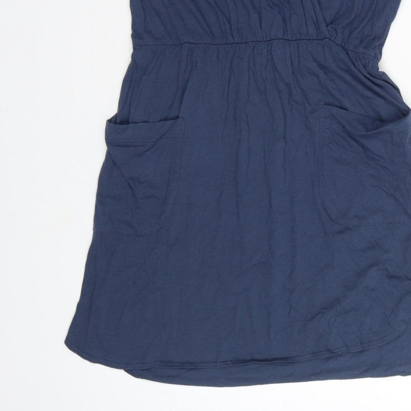 Next Women Blue UK 12 Short Sleeve V-Neck Shift Dress with Pockets