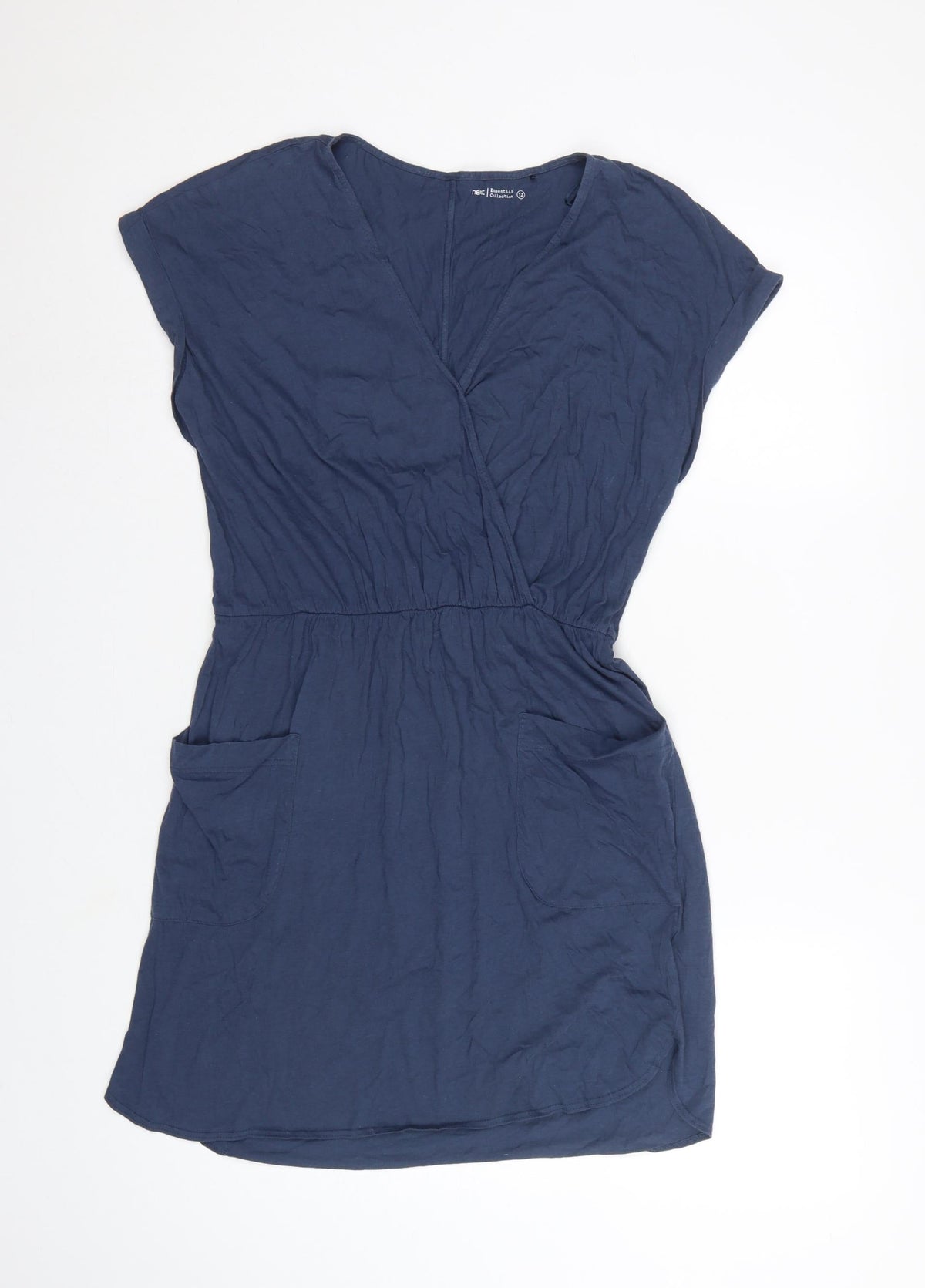Next Women Blue UK 12 Short Sleeve V-Neck Shift Dress with Pockets