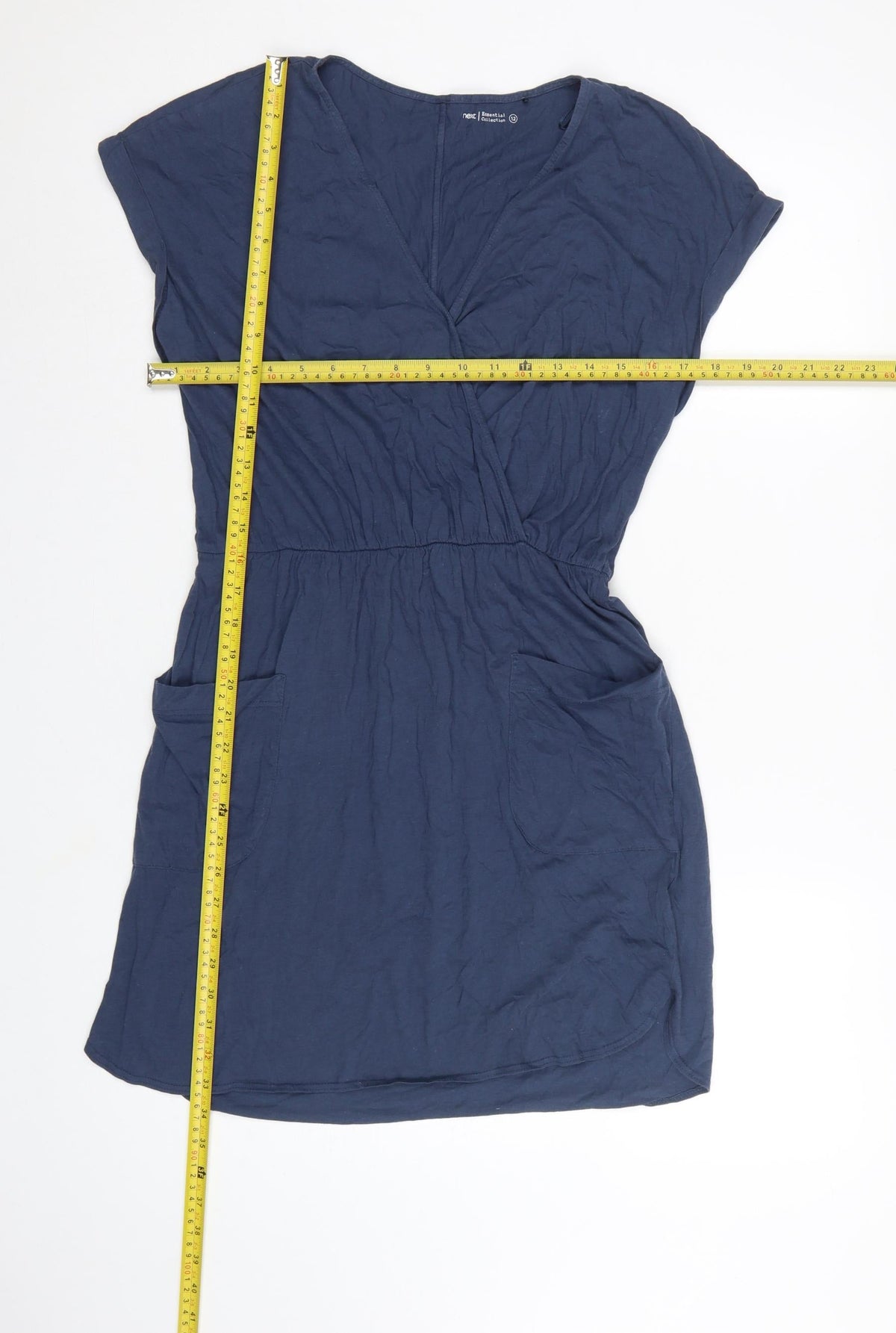 Next Women Blue UK 12 Short Sleeve V-Neck Shift Dress with Pockets
