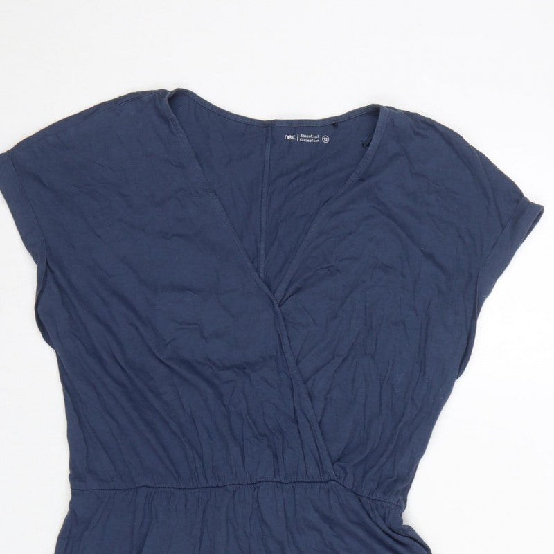 Next Women Blue UK 12 Short Sleeve V-Neck Shift Dress with Pockets