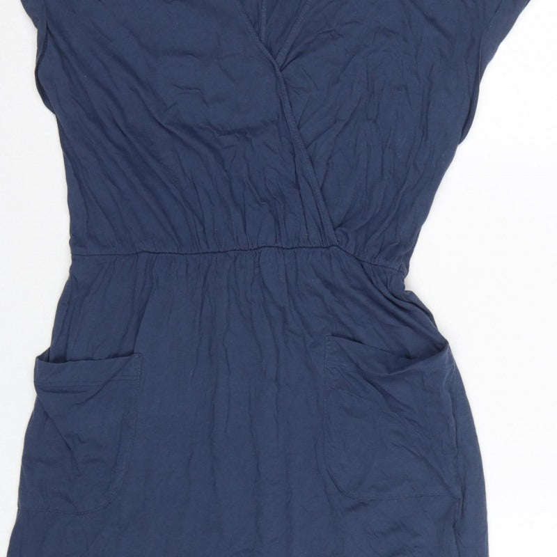 Next Women Blue UK 12 Short Sleeve V-Neck Shift Dress with Pockets