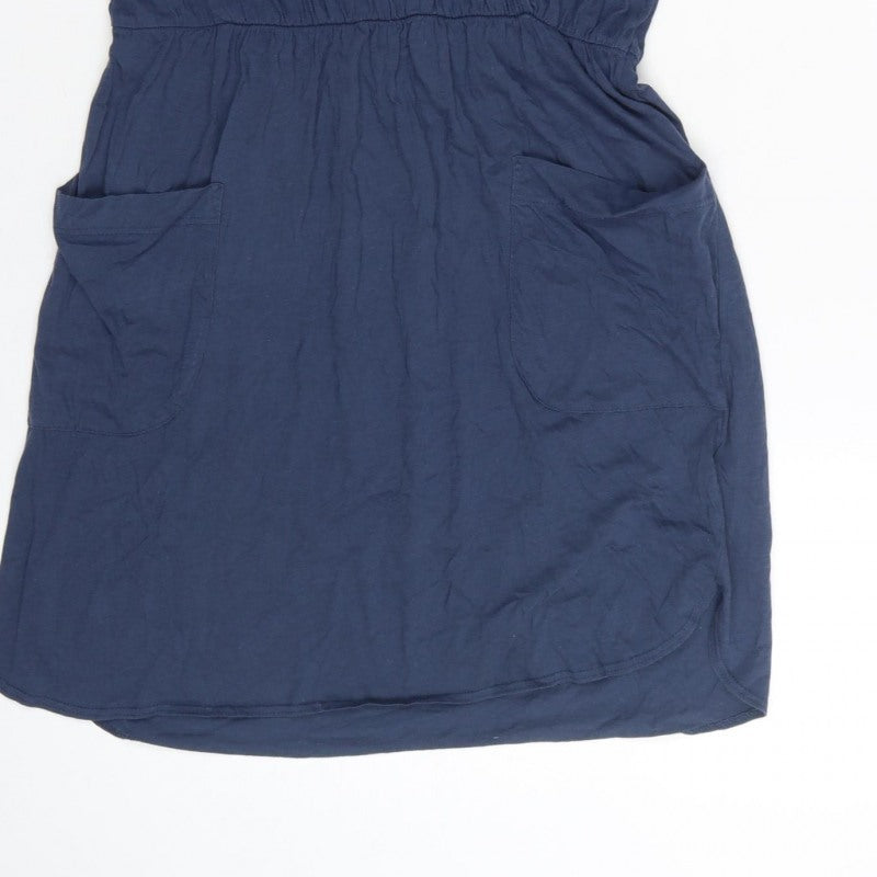 Next Women Blue UK 12 Short Sleeve V-Neck Shift Dress with Pockets