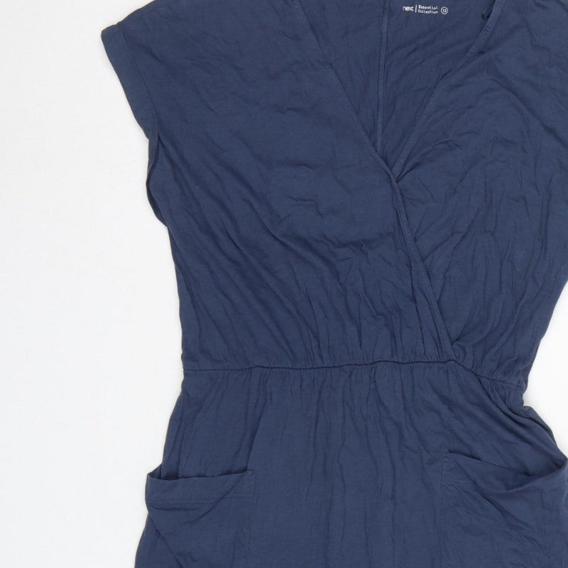Next Women Blue UK 12 Short Sleeve V-Neck Shift Dress with Pockets