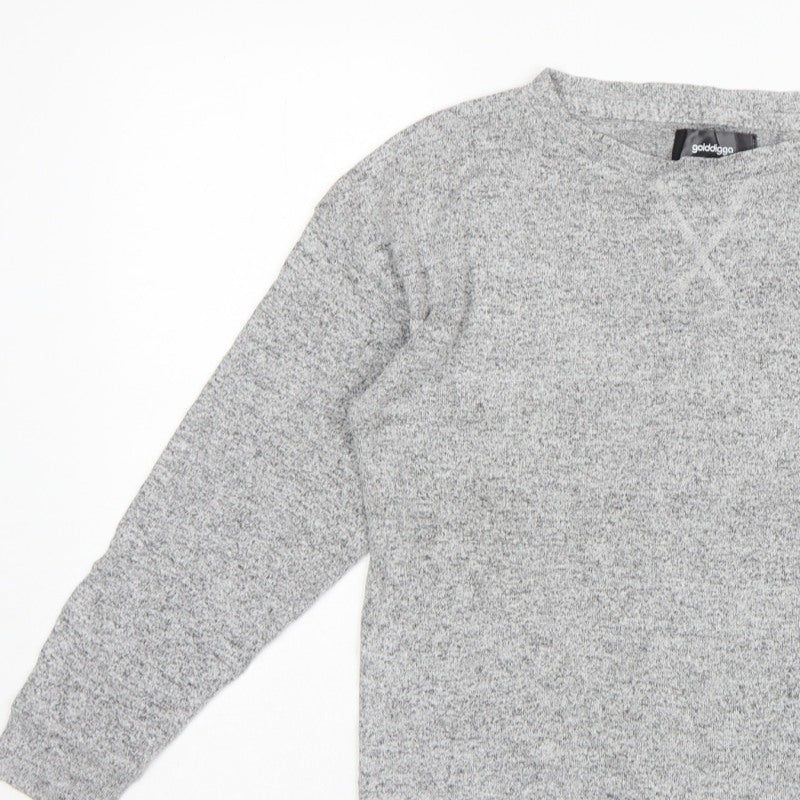 Golddigga Women Grey UK 10 Basic Knit Crew Neck Long Sleeve Top