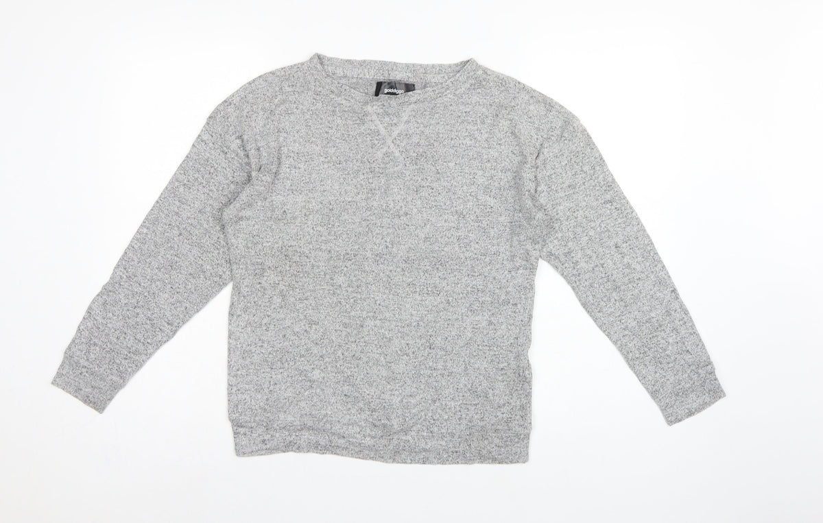 Golddigga Women Grey UK 10 Basic Knit Crew Neck Long Sleeve Top