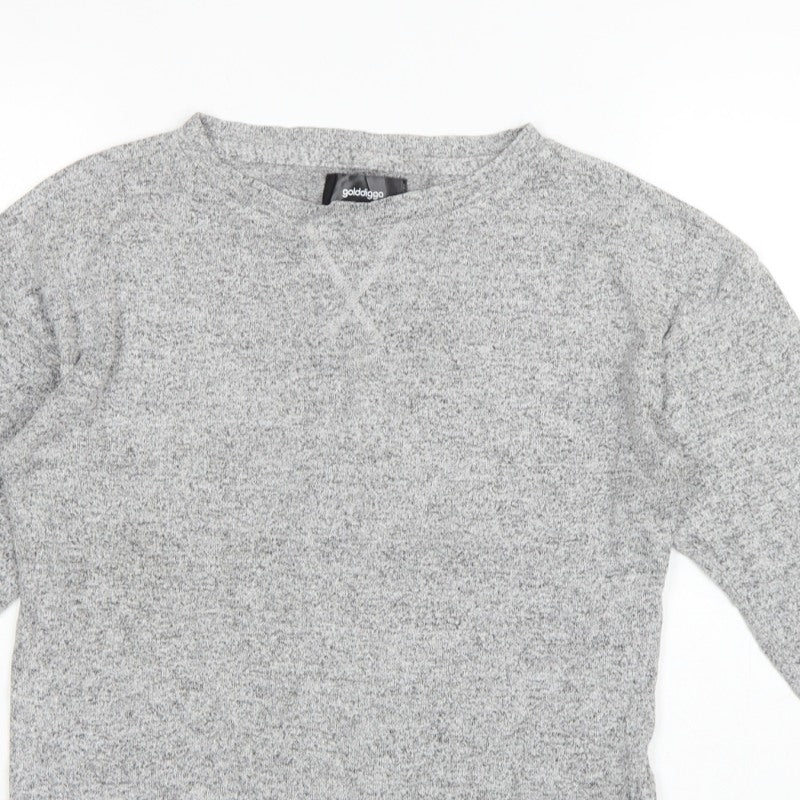 Golddigga Women Grey UK 10 Basic Knit Crew Neck Long Sleeve Top