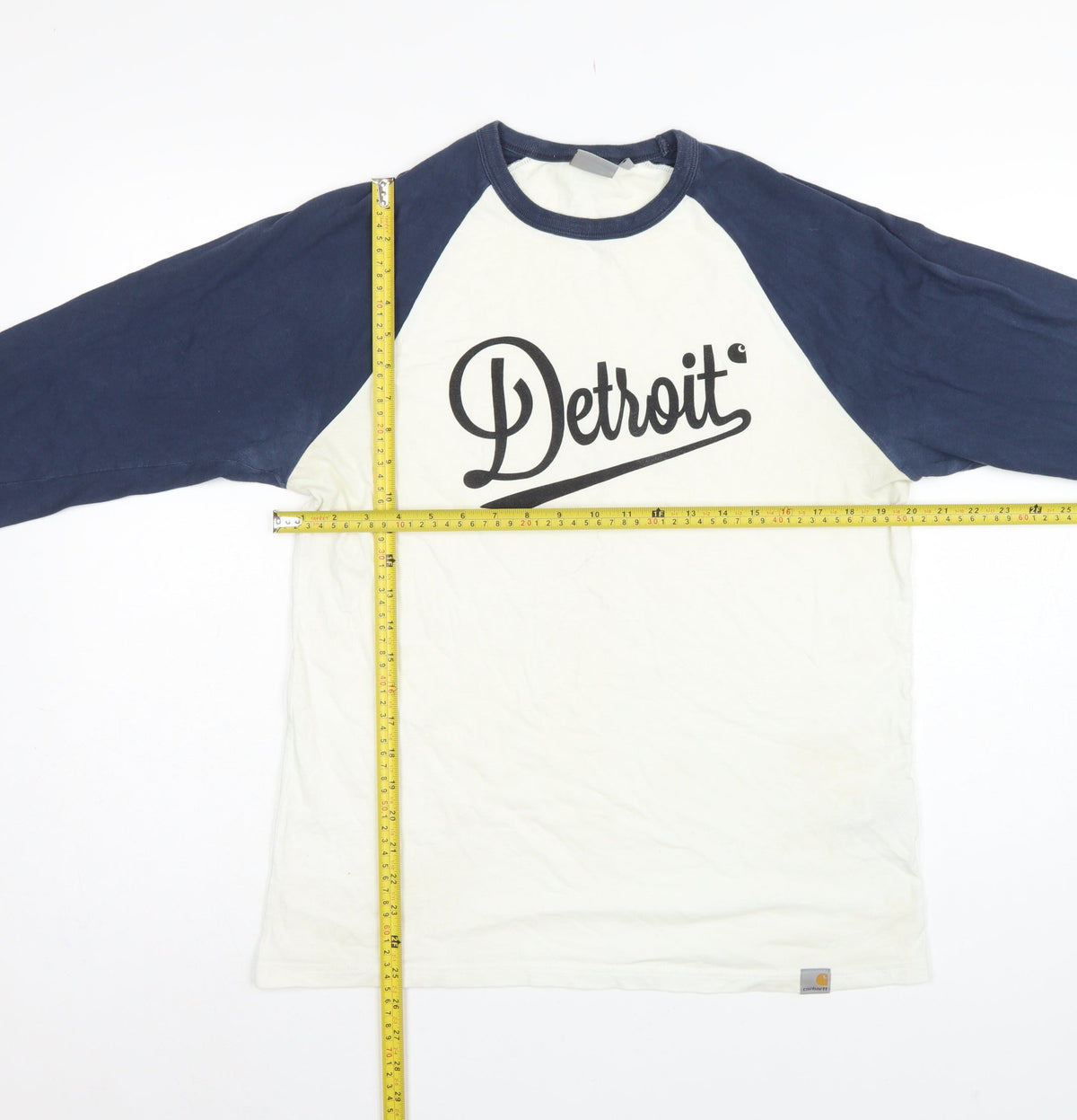 Carhartt Men’s M White Blue Detroit Logo Long Sleeve Raglan T-Shirt