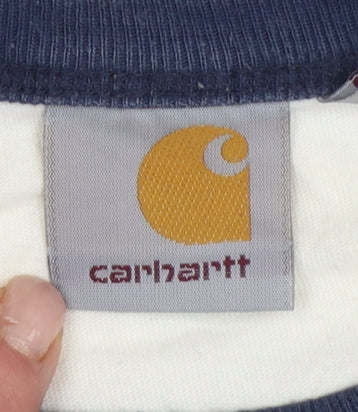 Carhartt Men’s M White Blue Detroit Logo Long Sleeve Raglan T-Shirt