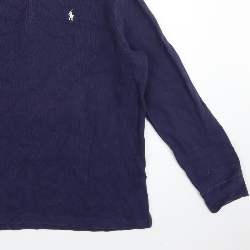 Polo Ralph Lauren Men Blue L 1/4 Zip High Neck Logo Sweatshirt