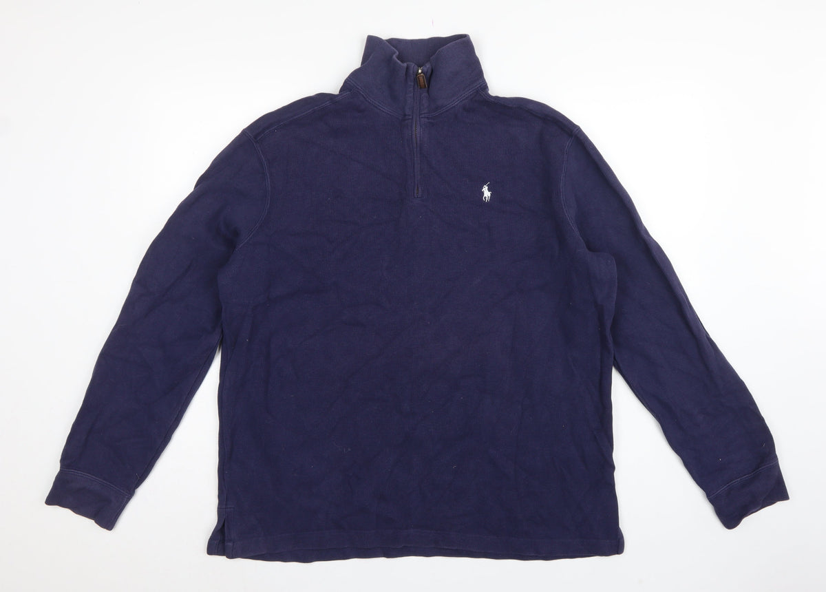 Polo Ralph Lauren Men Blue L 1/4 Zip High Neck Logo Sweatshirt