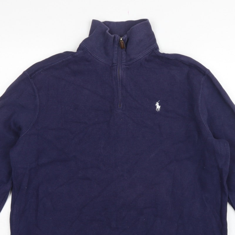 Polo Ralph Lauren Men Blue L 1/4 Zip High Neck Logo Sweatshirt