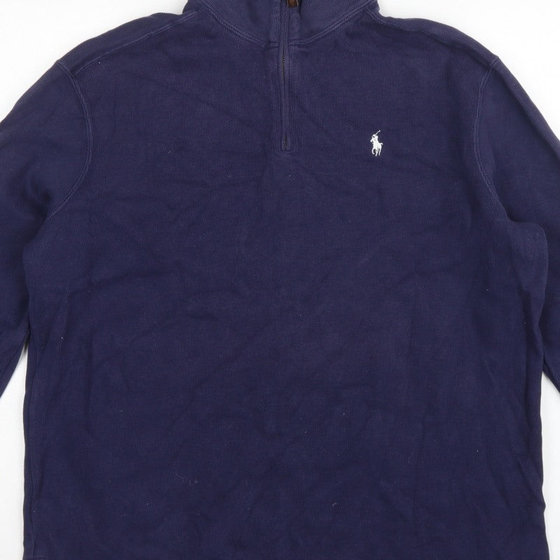 Polo Ralph Lauren Men Blue L 1/4 Zip High Neck Logo Sweatshirt