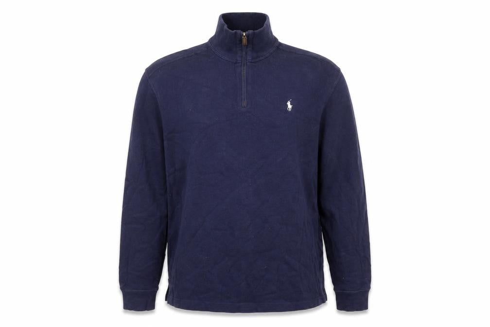 Polo Ralph Lauren Men Blue L 1/4 Zip High Neck Logo Sweatshirt