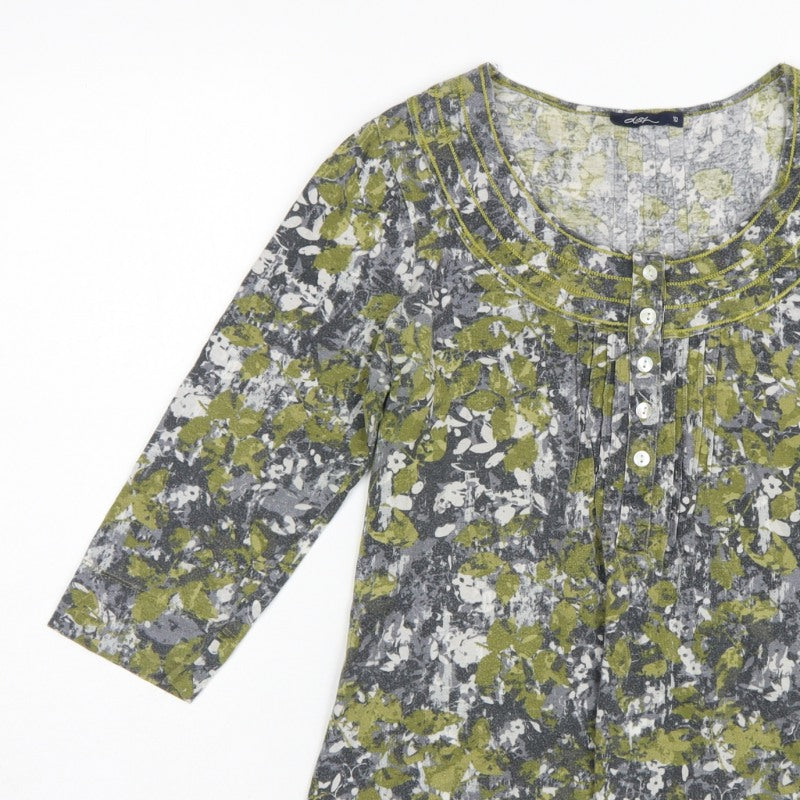 Dash Women Green Floral Cotton Tunic Blouse UK 10 3/4 Sleeve