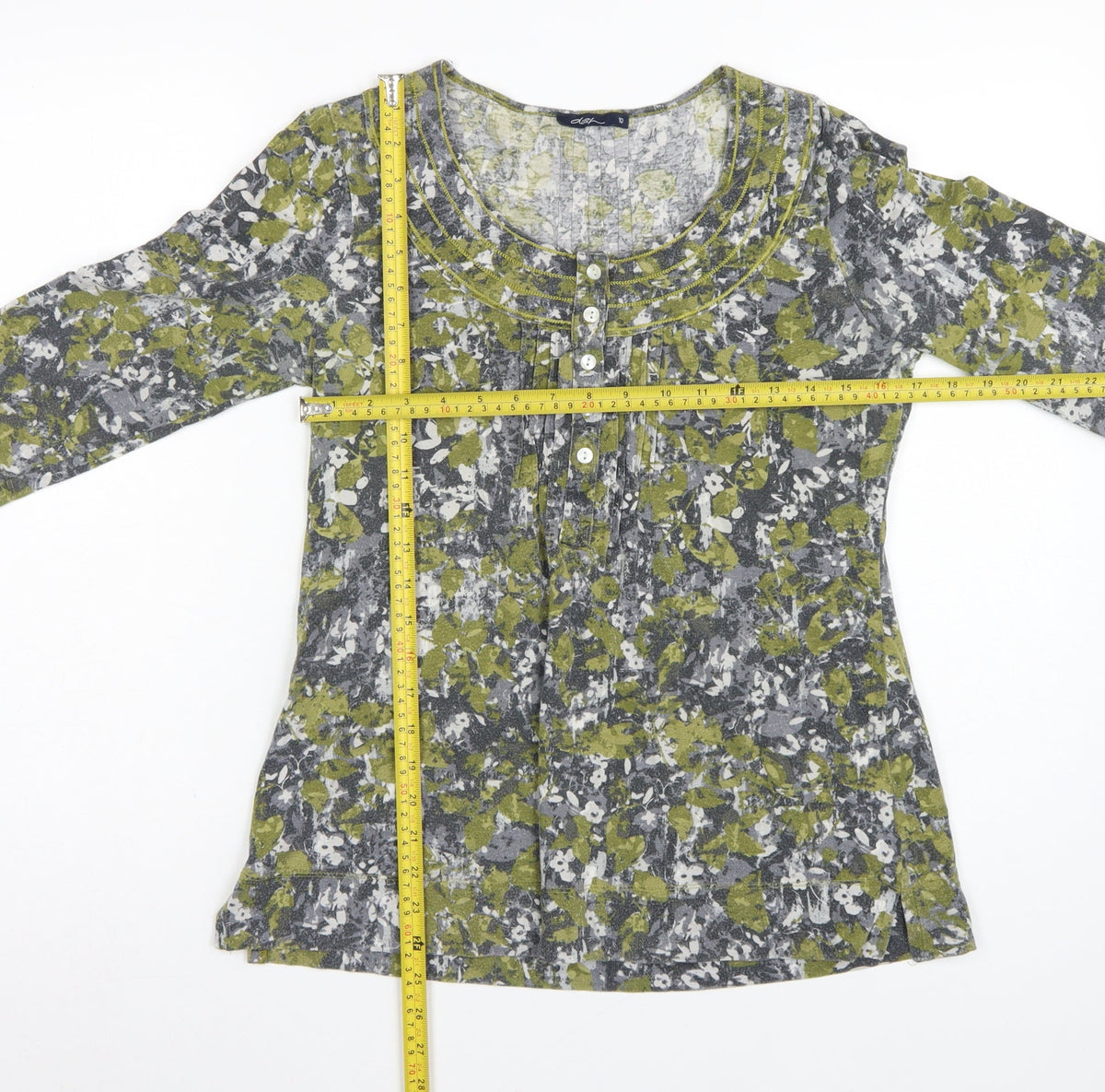 Dash Women Green Floral Cotton Tunic Blouse UK 10 3/4 Sleeve