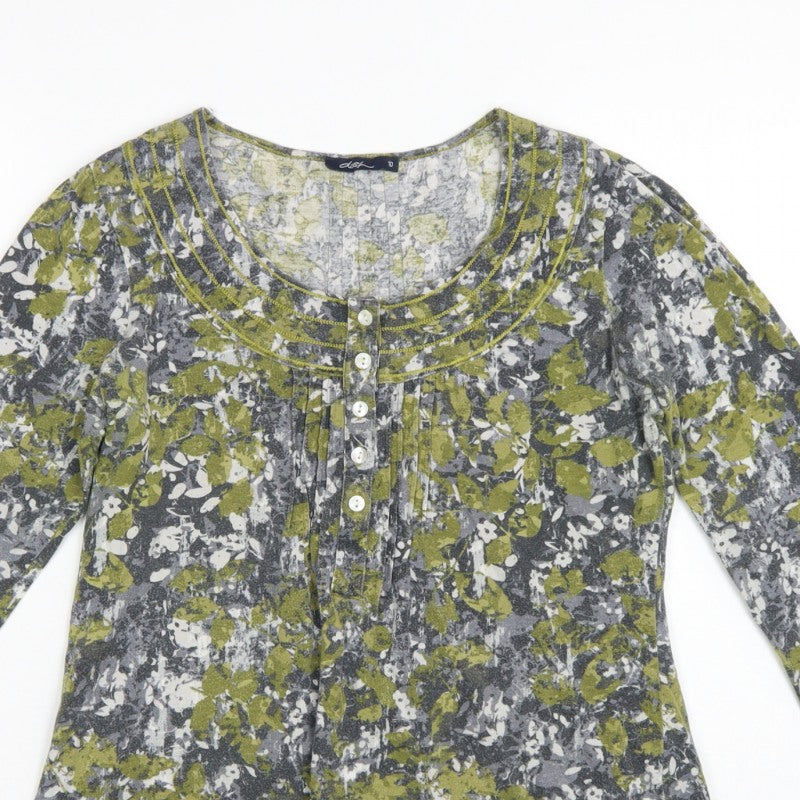 Dash Women Green Floral Cotton Tunic Blouse UK 10 3/4 Sleeve