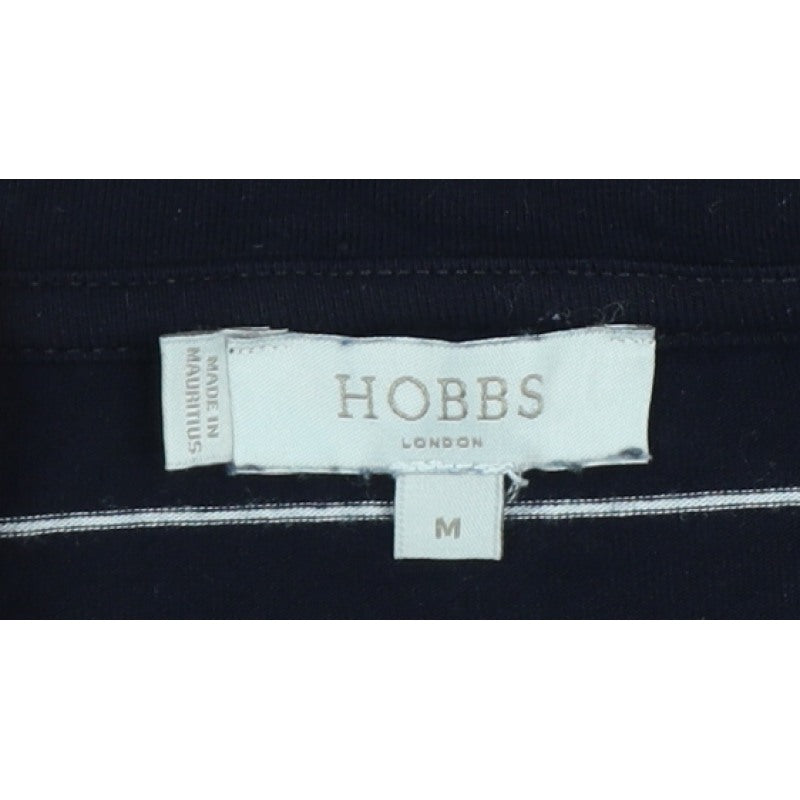 Hobbs Women Black White Striped Long Sleeve Collared Polo Top M