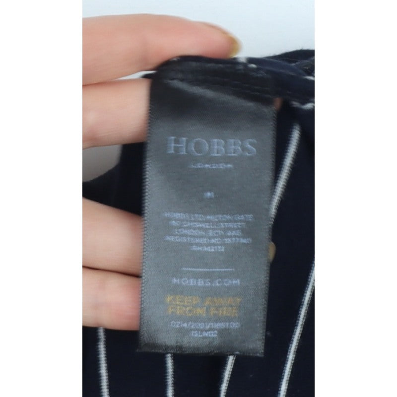 Hobbs Women Black White Striped Long Sleeve Collared Polo Top M