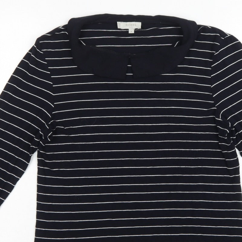 Hobbs Women Black White Striped Long Sleeve Collared Polo Top M