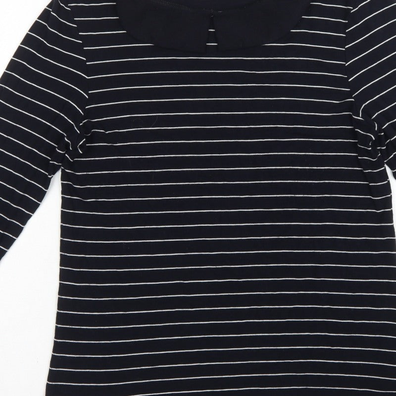 Hobbs Women Black White Striped Long Sleeve Collared Polo Top M