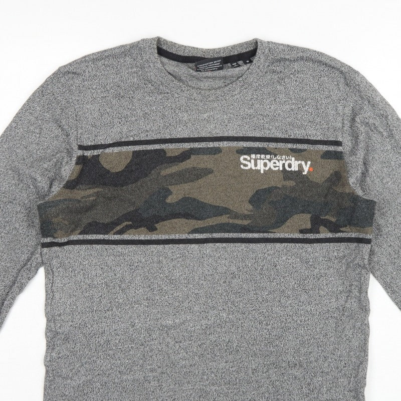 Superdry Men’s Grey M Long Sleeve Camo Logo Crew Neck T-Shirt