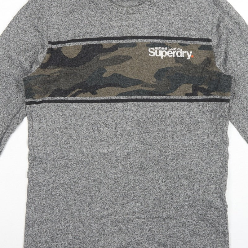 Superdry Men’s Grey M Long Sleeve Camo Logo Crew Neck T-Shirt