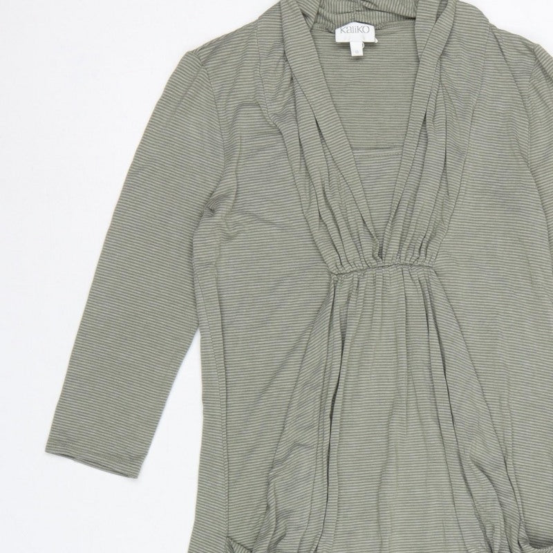 Kaiko Women Grey Striped Cowl Neck Jersey Knee Length Dress UK 8