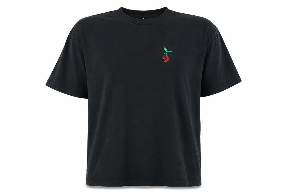 Converse Unisex Adults Black M Embroidered Cherry Crew Neck T-Shirt