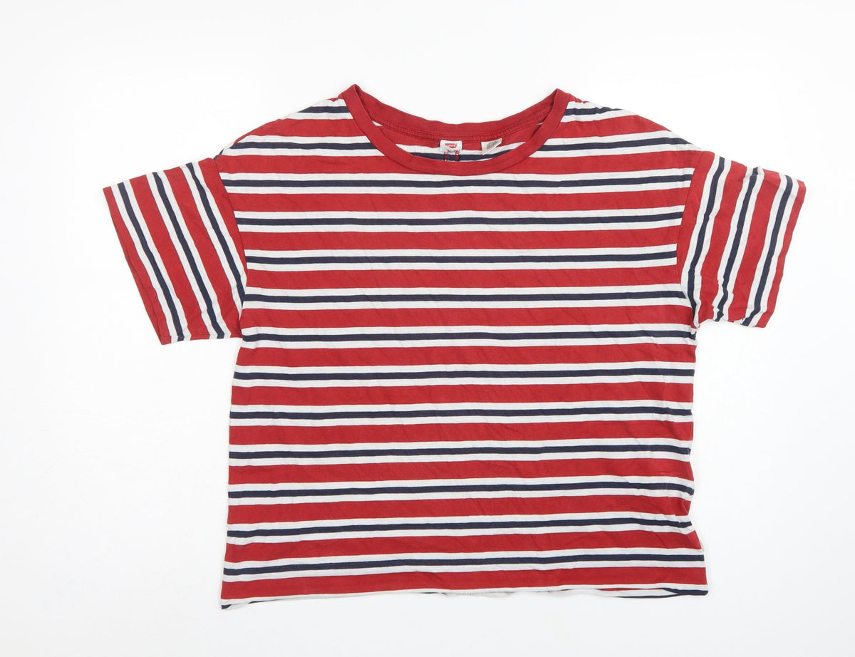 Levi's Women Red Navy White Striped Ringer T-Shirt Size L Cotton