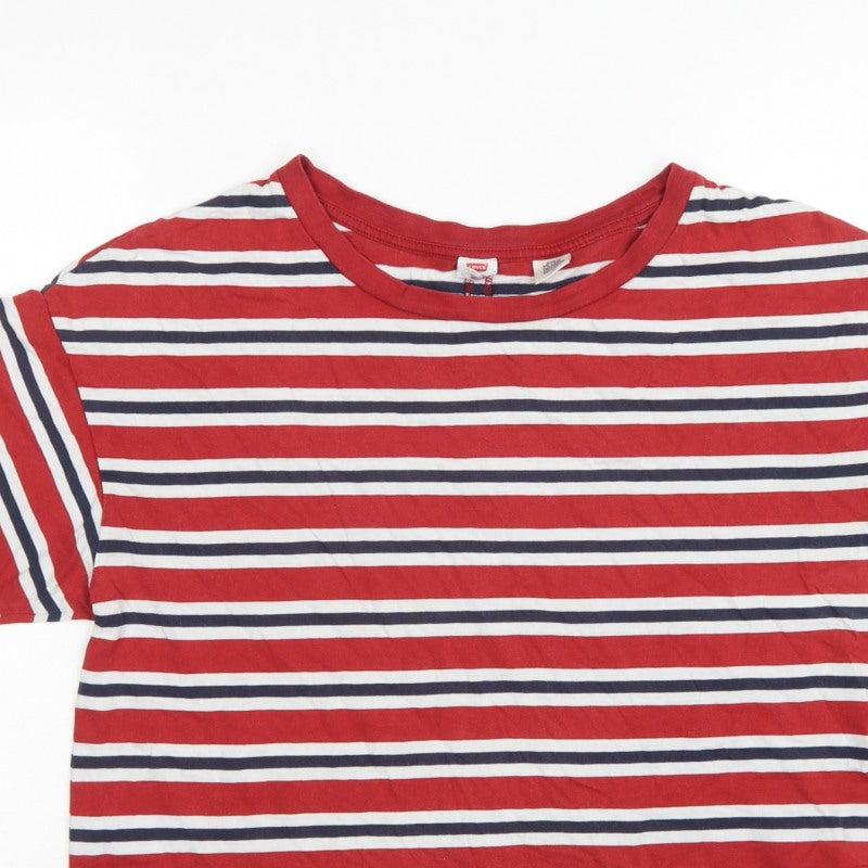 Levi's Women Red Navy White Striped Ringer T-Shirt Size L Cotton