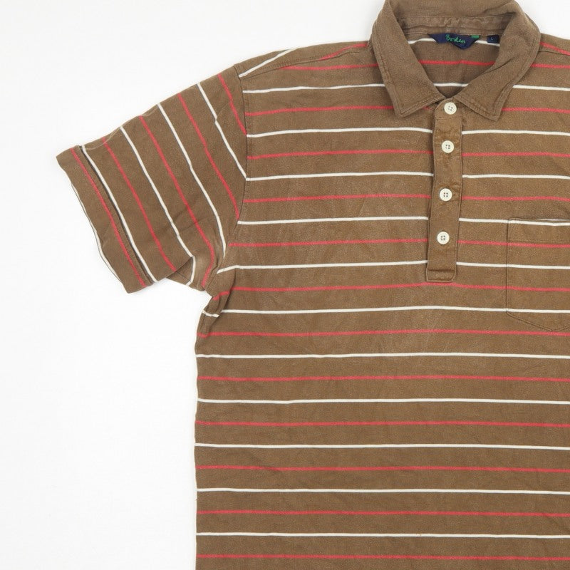 Additional view of Boden men’s brown striped cotton short sleeve polo shirt, size L