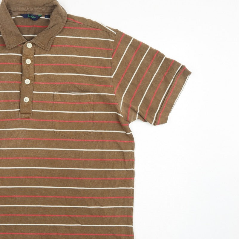 Additional view of Boden men’s brown striped cotton short sleeve polo shirt, size L
