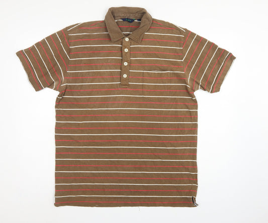 Boden Mens Brown Striped Cotton Short Sleeve Polo Shirt Size L