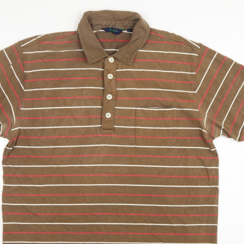 Additional view of Boden men’s brown striped cotton short sleeve polo shirt, size L