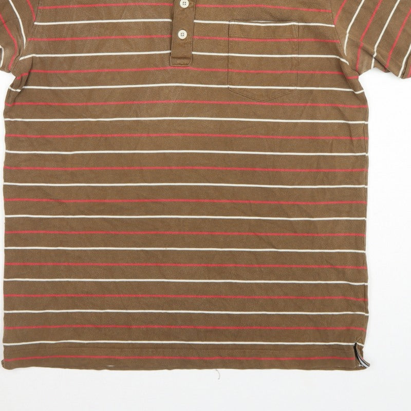 Additional view of Boden men’s brown striped cotton short sleeve polo shirt, size L