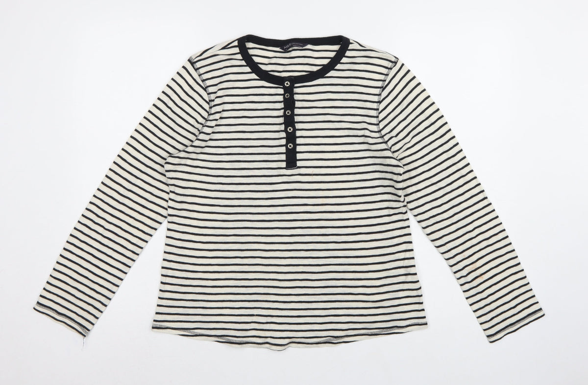 Marks and Spencer Women Multicoloured UK 14 Striped Henley Ringer Top