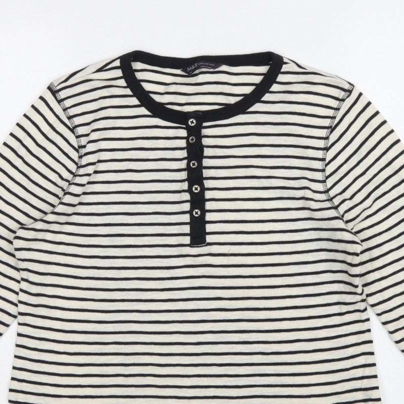 Marks and Spencer Women Multicoloured UK 14 Striped Henley Ringer Top