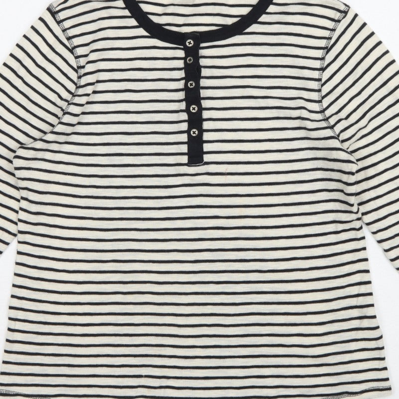 Marks and Spencer Women Multicoloured UK 14 Striped Henley Ringer Top