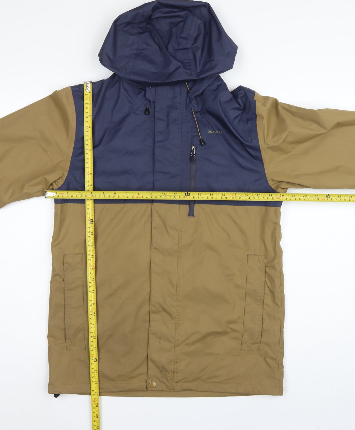 Quechua Men’s Navy Khaki S Hooded Waterproof Hiking Anorak Jacket