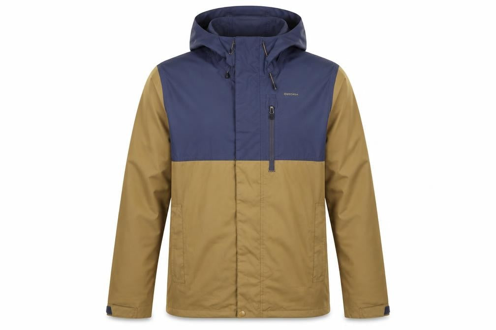 Quechua Men’s Navy Khaki S Hooded Waterproof Hiking Anorak Jacket