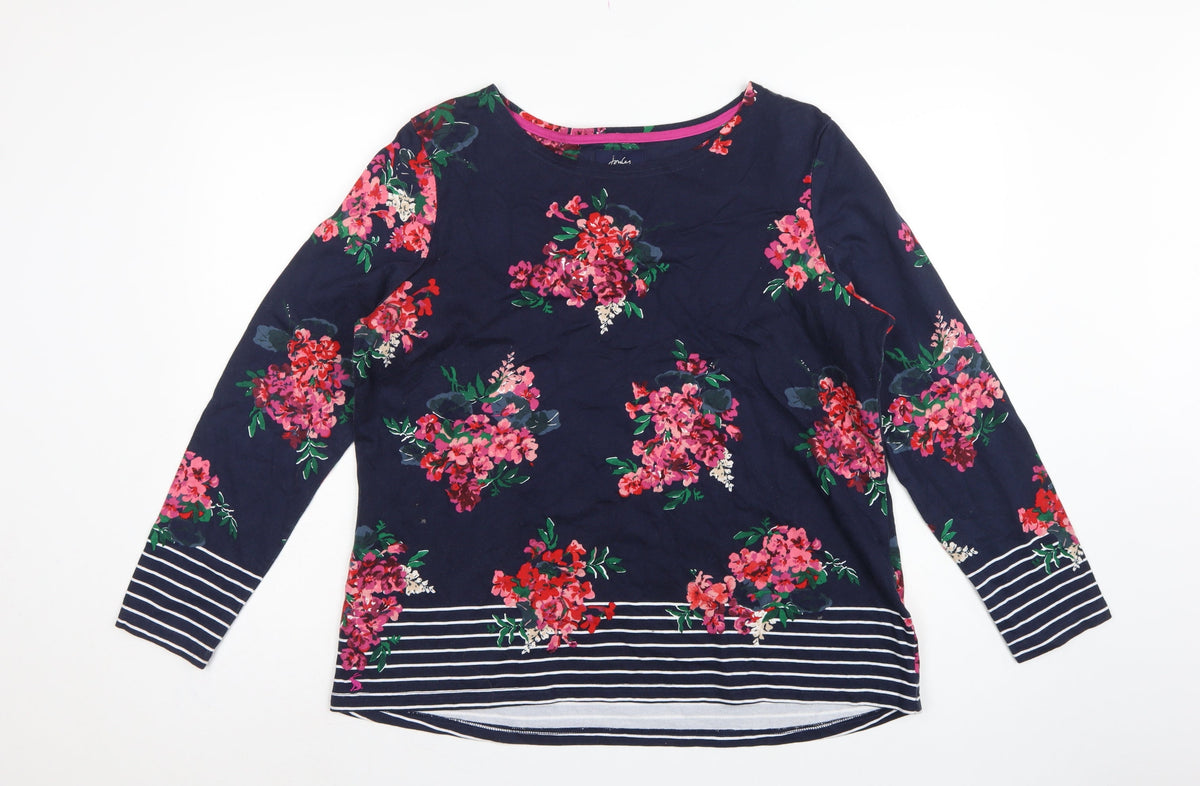 Joules Women’s Blue UK 18 Basic Floral Stripe Long Sleeve T-Shirt