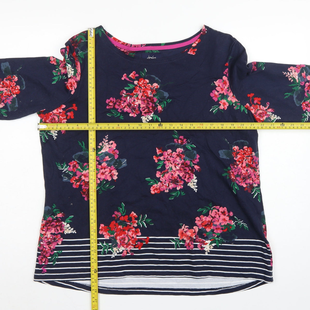 Joules Women’s Blue UK 18 Basic Floral Stripe Long Sleeve T-Shirt